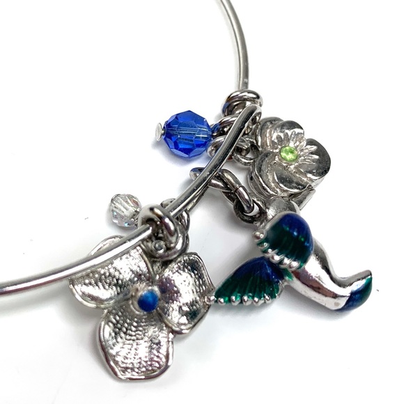 Tropical Floral Charm Silver Bangle - Picture 3 of 4